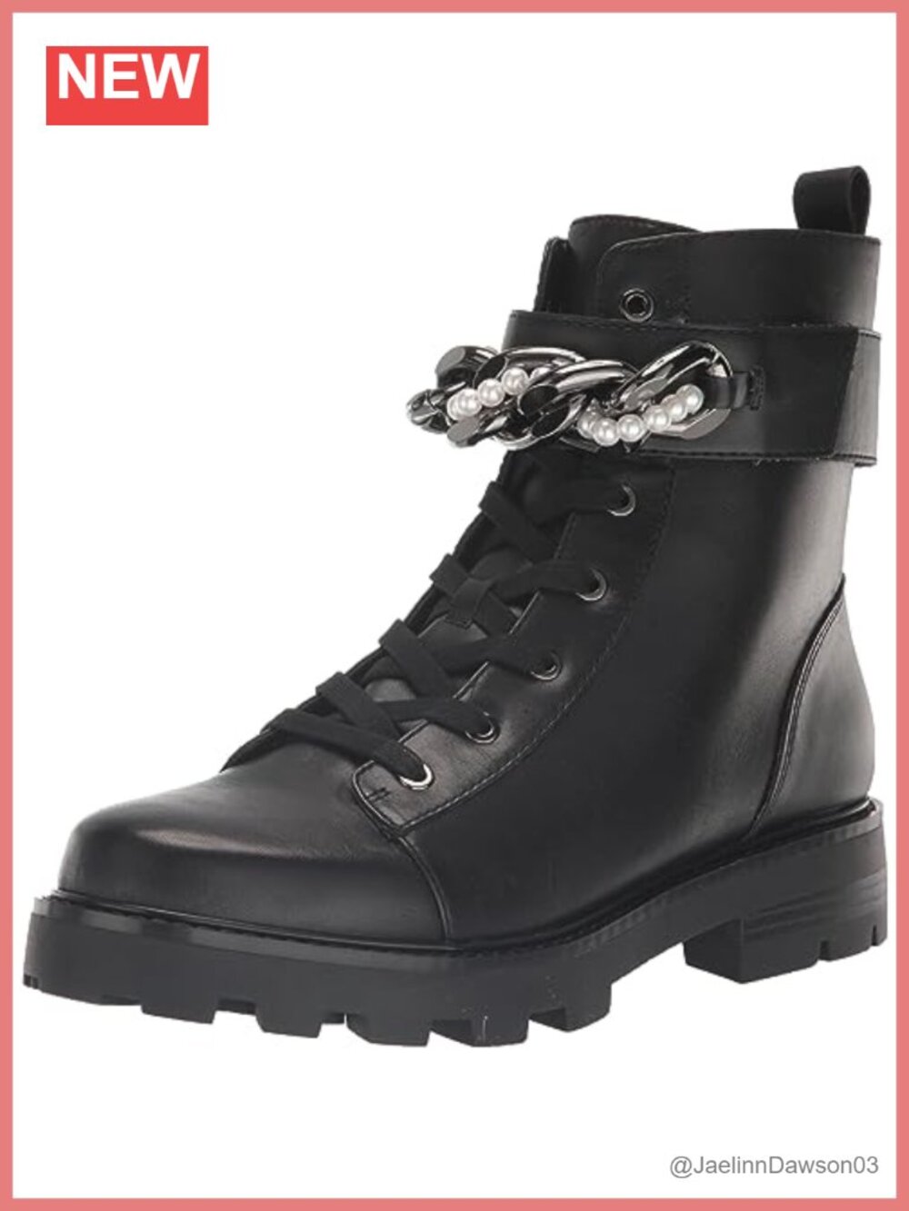 Karl Lagerfeld Maxi Chain Combat Boot Leather Block Heel